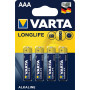 Lot de 4 piles Alcaline Varta Longlife type AAA 1,5V (LR03)