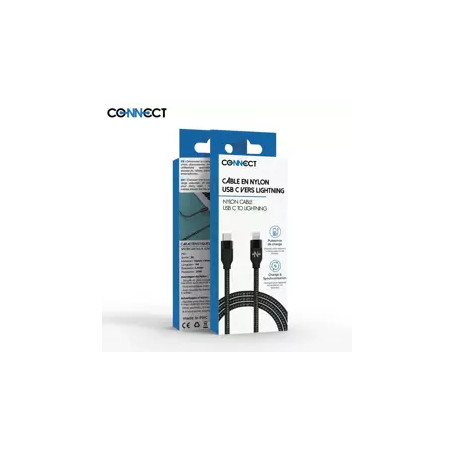 Cable data Type-C vers Lighning Nylon Tressé Connect(1m) Noir