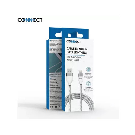 Câble Data USB vers Lightning CONNECT Nylon Tressé 1m Blanc