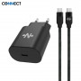 Chargeur Secteur Type-C CONNECT Charge Rapide 25W avec Câble Nylon Tressé Type-C (1m) Noir