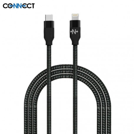 Câble Data Type-C vers Lightning CONNECT  Nylon Tressé 20W (2m) Noir