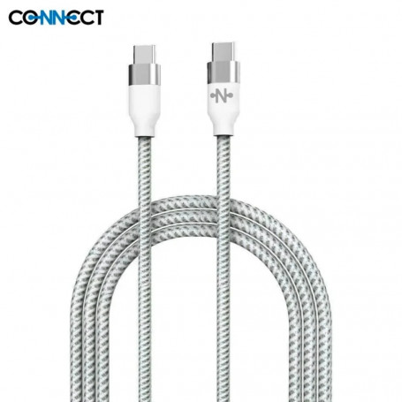 Câble Data Type-C vers Type-C CONNECT MC-CCB7 Nylon Tressé 60W (2m) Blanc